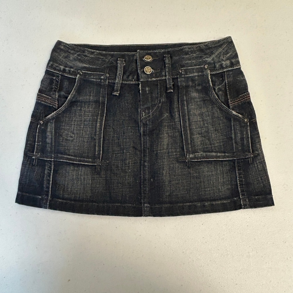 Pepe Jeans London Axis Denim Mini Skirt Dark Wash Y2K Low Rise XS L90845
